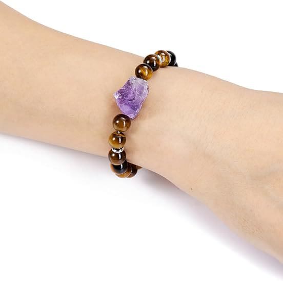 Bracciale Olivenorma con gemme di ametista grezza naturale da 8 mm 