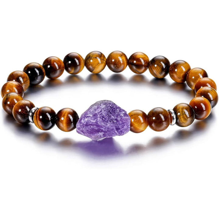 Bracciale Olivenorma con gemme di ametista grezza naturale da 8 mm 