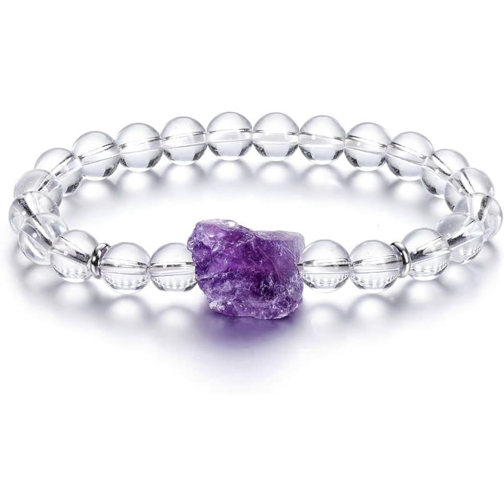 Bracciale Olivenorma con gemme di ametista grezza naturale da 8 mm 