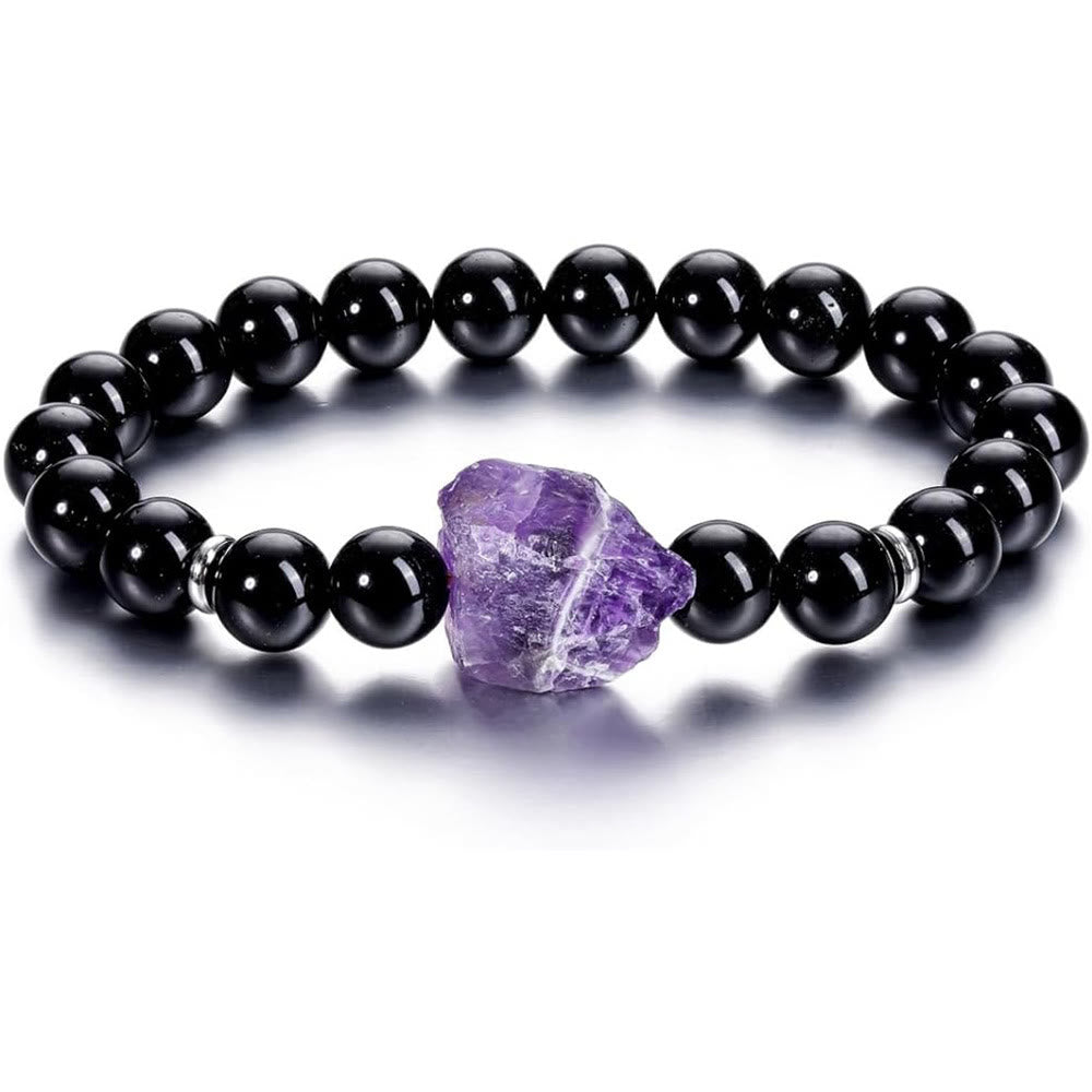 Bracciale Olivenorma con gemme di ametista grezza naturale da 8 mm 