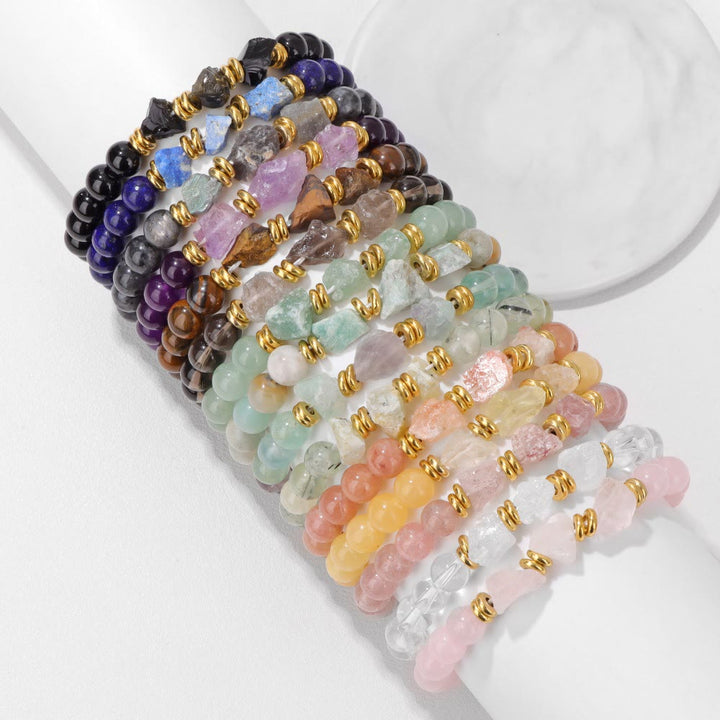 Bracciale di perline di pietre preziose grezze naturali Olivenorma 