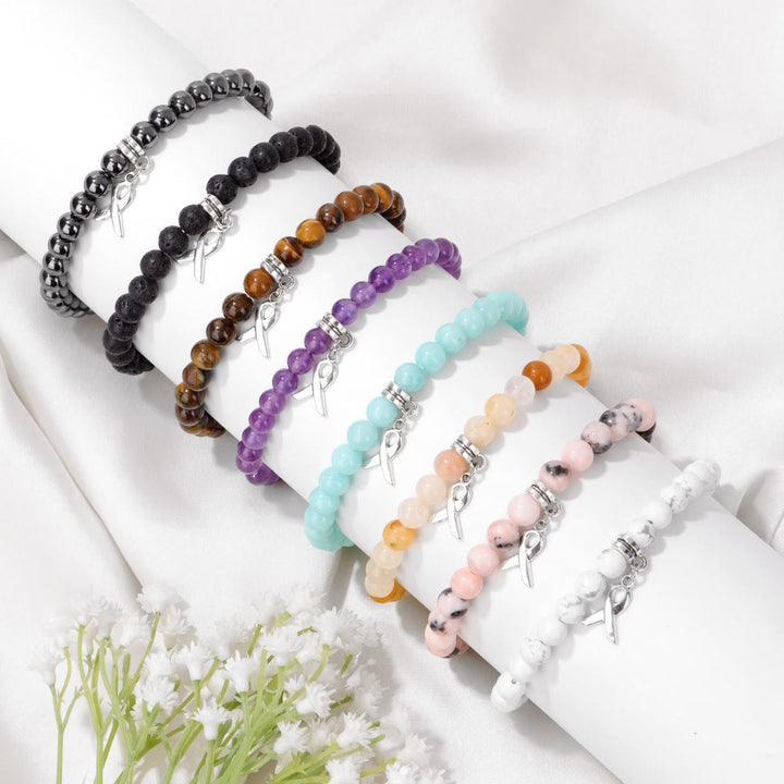 Olivenorma Ribbon Charm Braccialetto portafortuna con perline di pietre preziose naturali 
