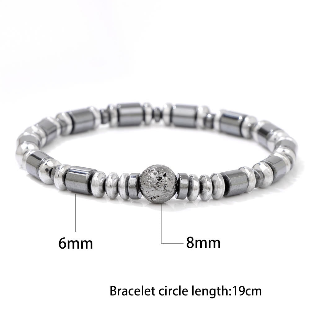 Bracciale di perline in pietra lavica ed ematite punk Olivenorma 