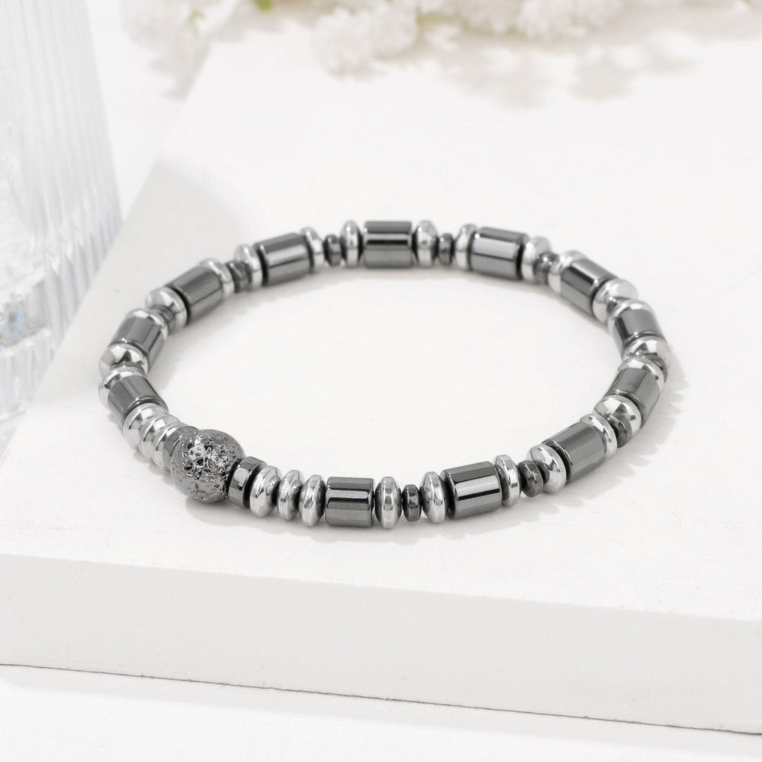 Bracciale di perline in pietra lavica ed ematite punk Olivenorma 