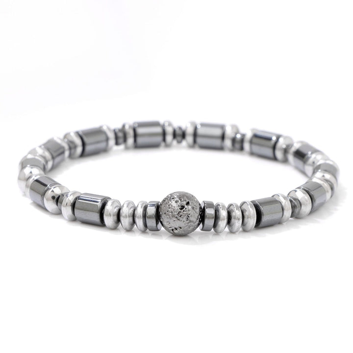 Bracciale di perline in pietra lavica ed ematite punk Olivenorma 