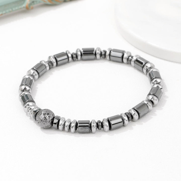 Bracciale di perline in pietra lavica ed ematite punk Olivenorma 