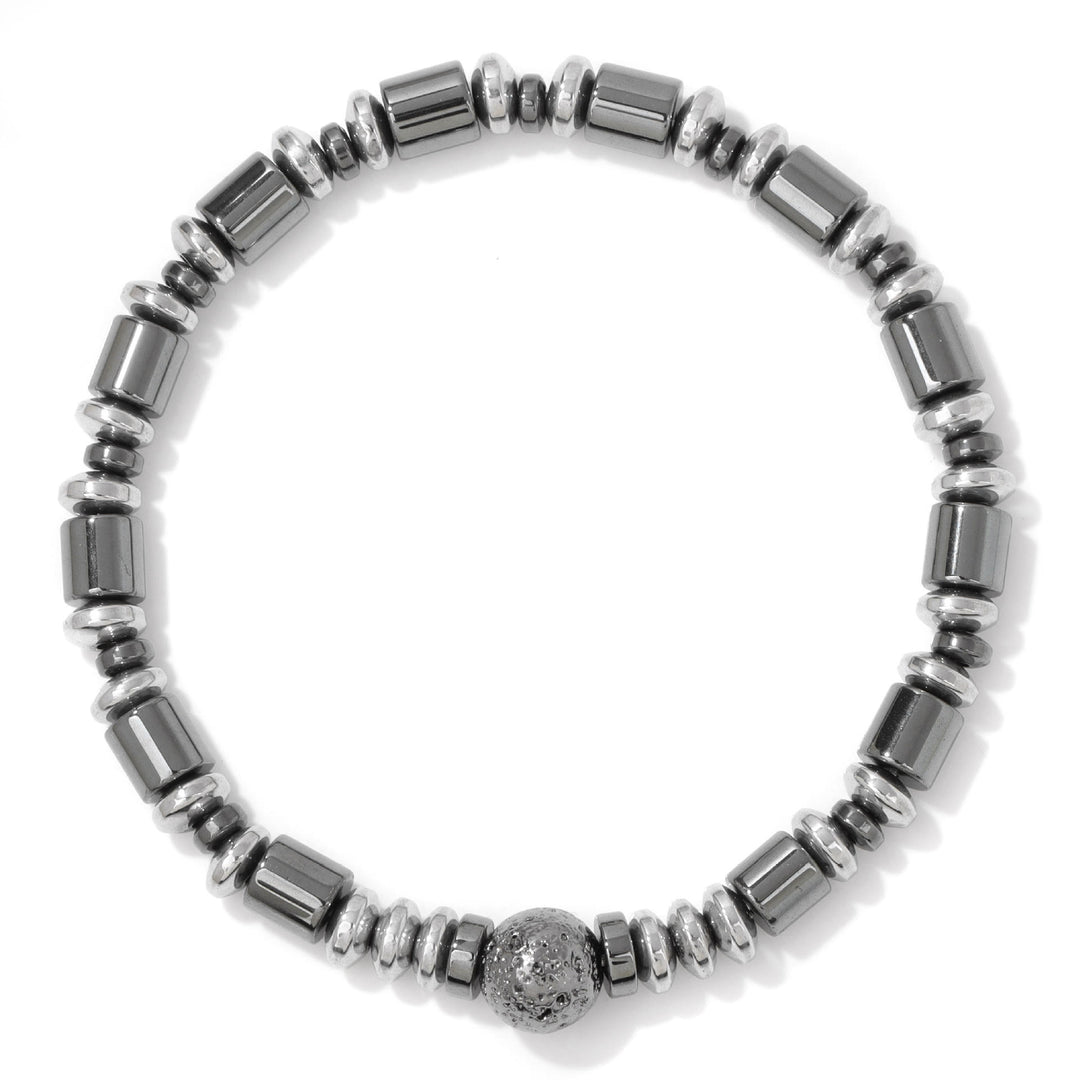 Bracciale di perline in pietra lavica ed ematite punk Olivenorma 