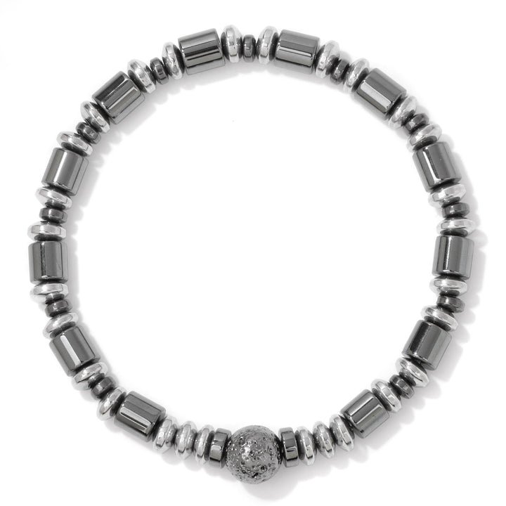 Bracciale di perline in pietra lavica ed ematite punk Olivenorma 