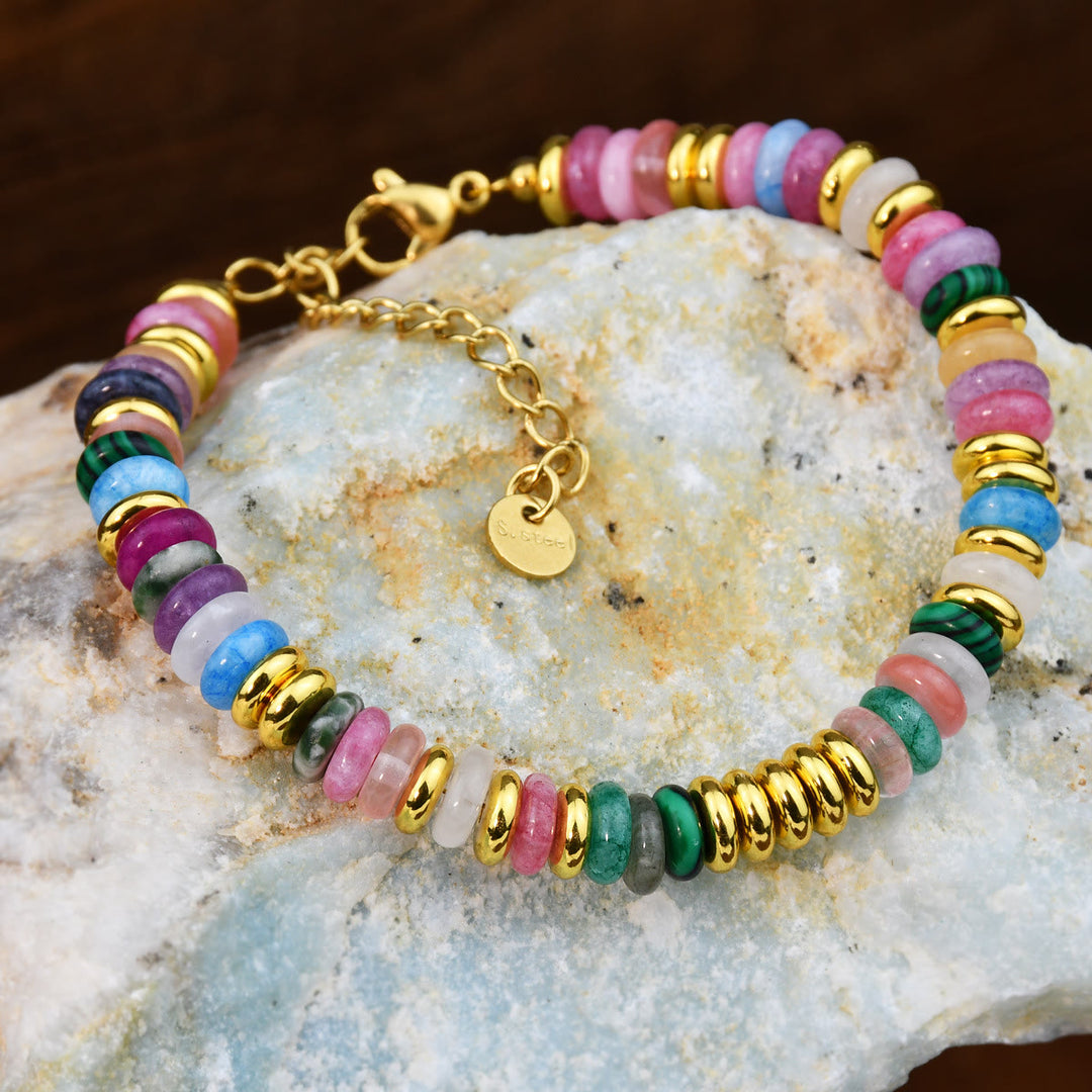 Olivenorma Boho Braccialetto di perline di agata naturale colorata 