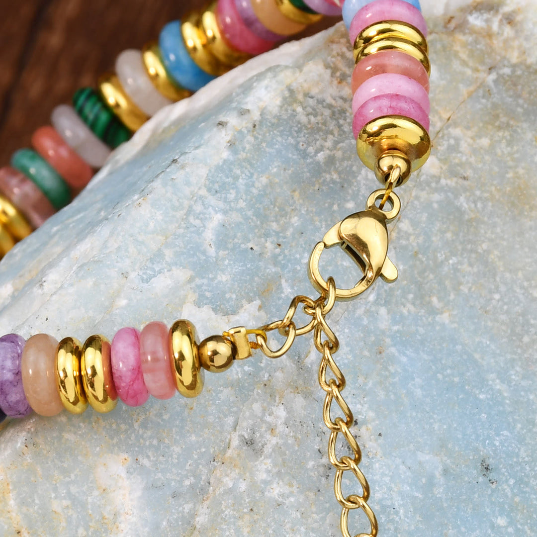 Olivenorma Boho Braccialetto di perline di agata naturale colorata 