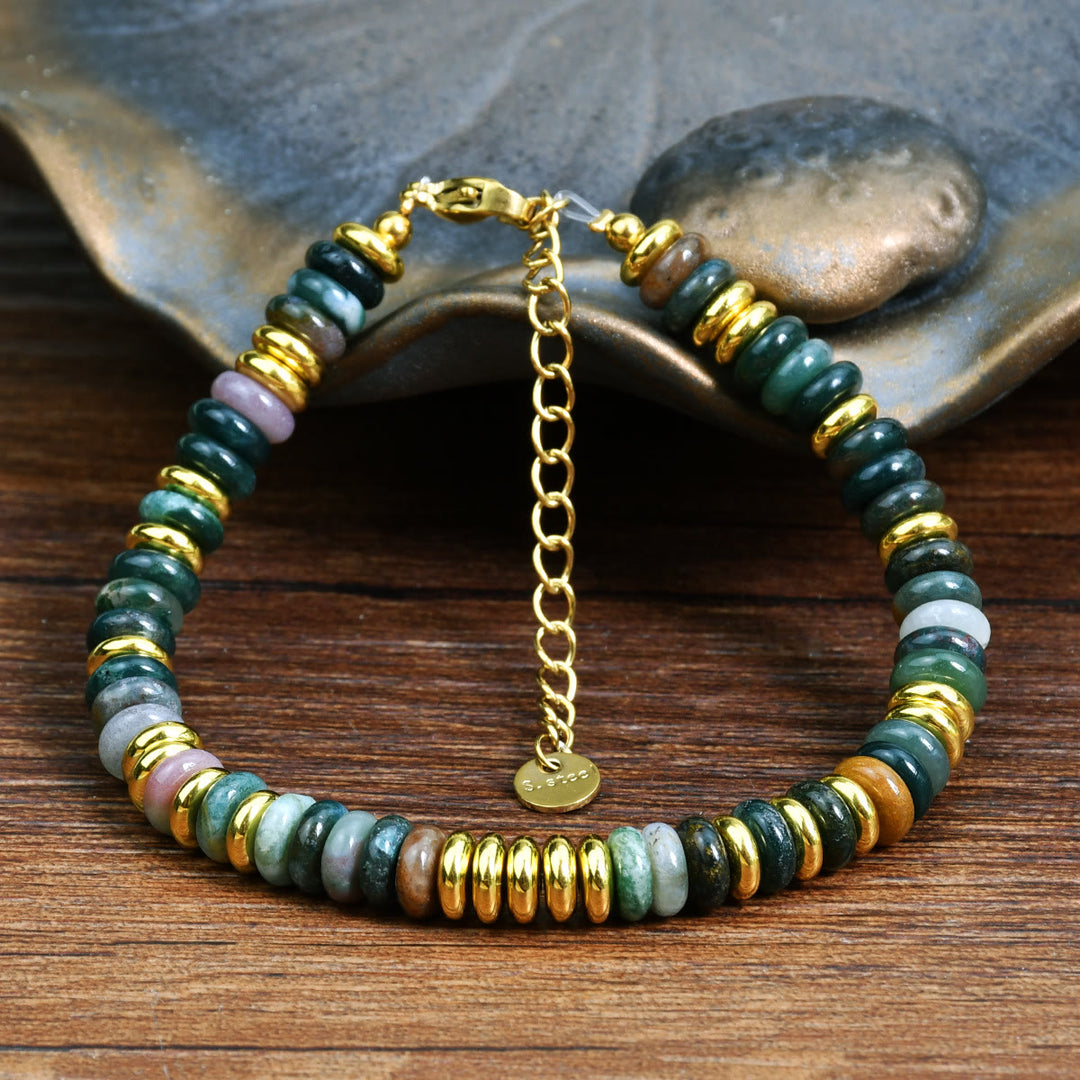 Olivenorma Boho Braccialetto di perline di agata naturale colorata 