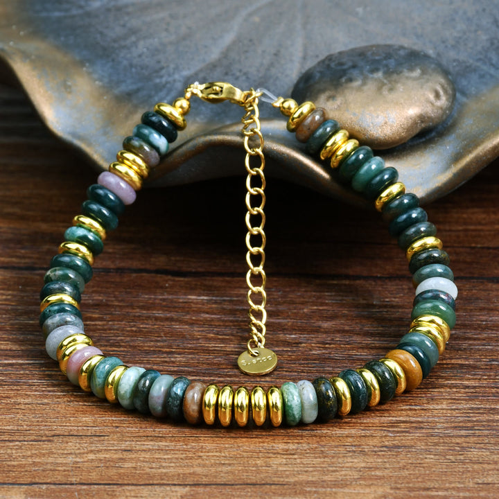 Olivenorma Boho Braccialetto di perline di agata naturale colorata 