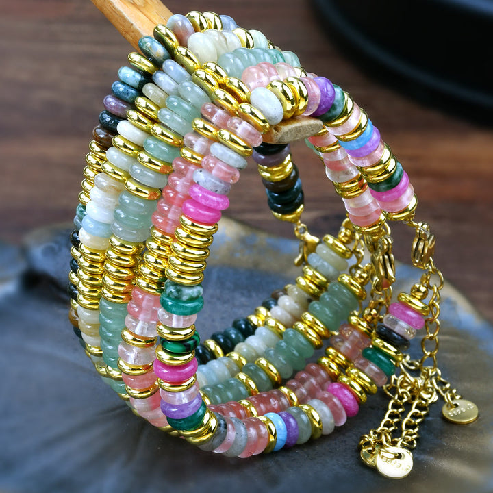 Olivenorma Boho Braccialetto di perline di agata naturale colorata 