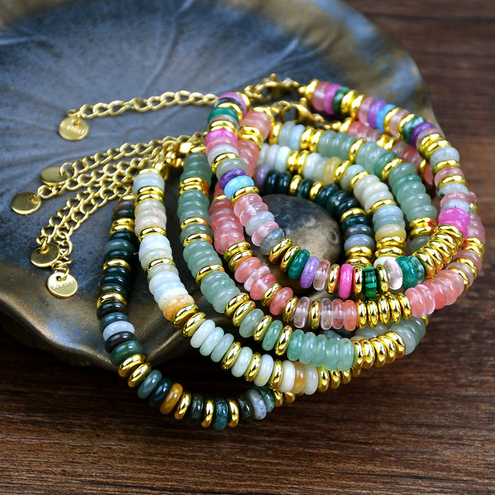 Olivenorma Boho Braccialetto di perline di agata naturale colorata 