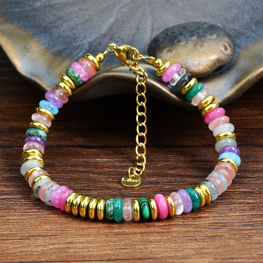 Olivenorma Boho Braccialetto di perline di agata naturale colorata 