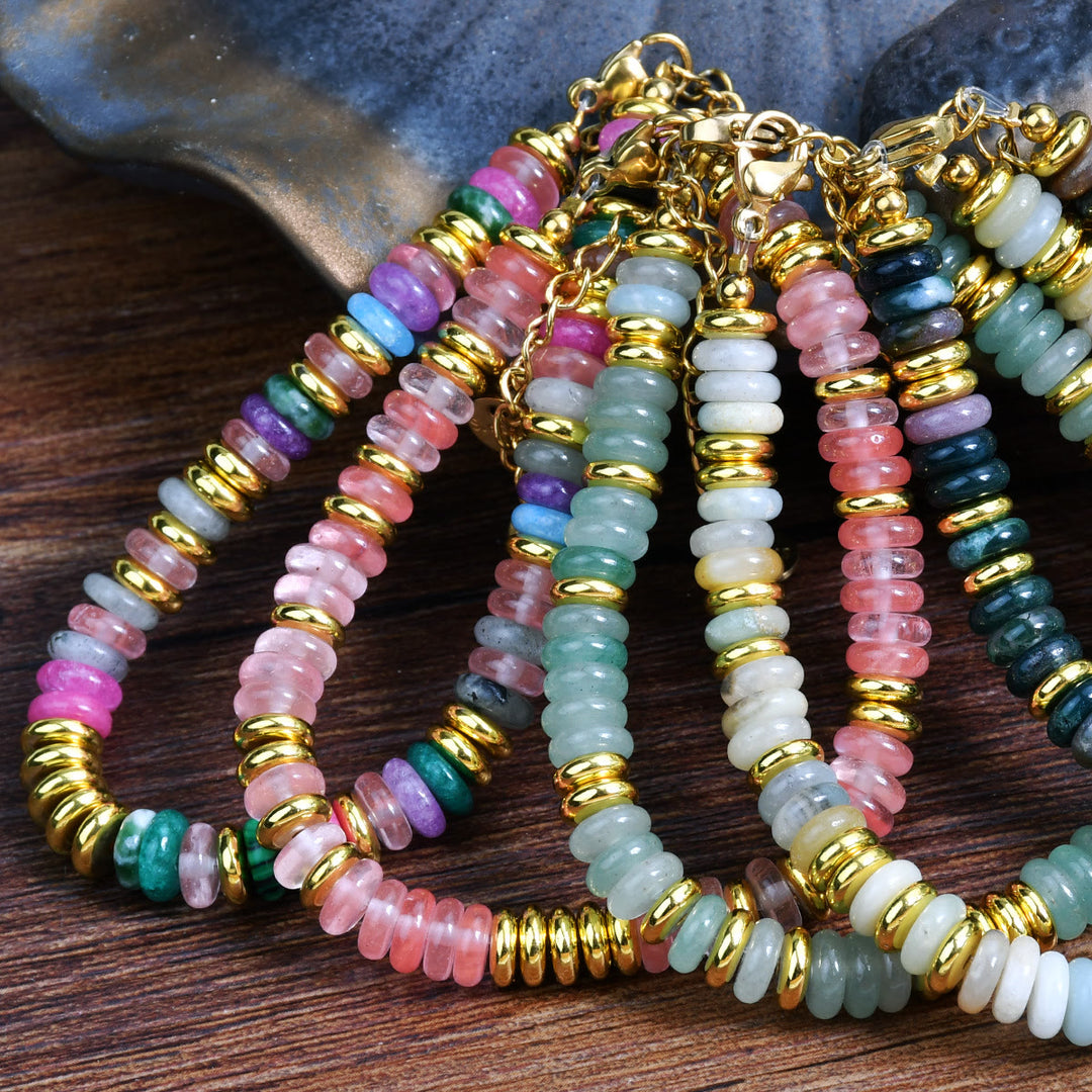 Olivenorma Boho Braccialetto di perline di agata naturale colorata 