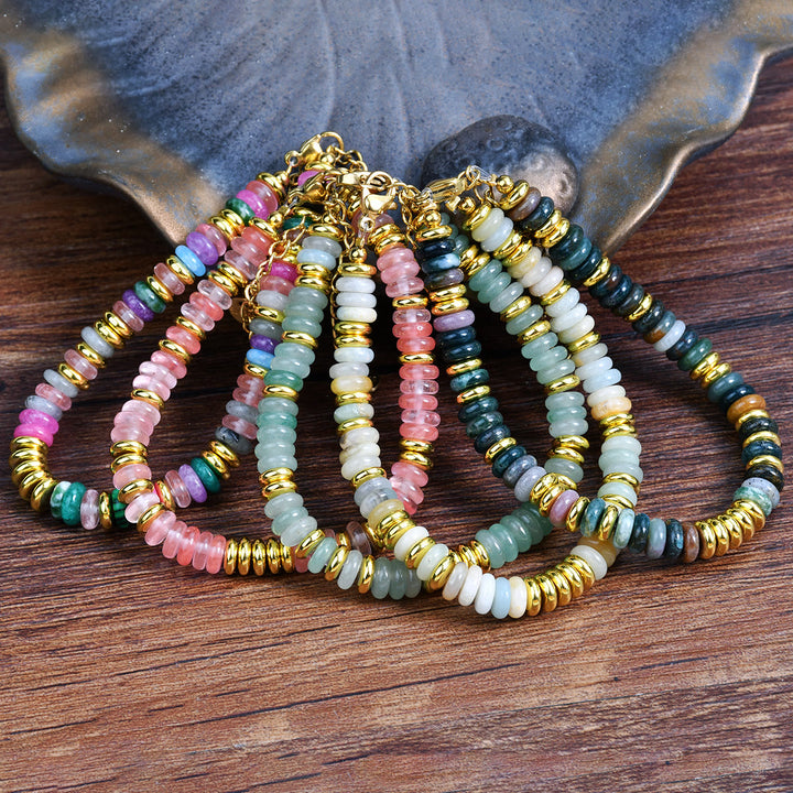Olivenorma Boho Braccialetto di perline di agata naturale colorata 