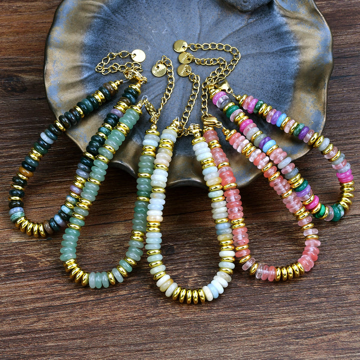 Olivenorma Boho Braccialetto di perline di agata naturale colorata 