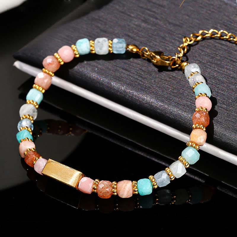 Bracciale di perline con pietre preziose naturali taglio cubo Olivenorma 