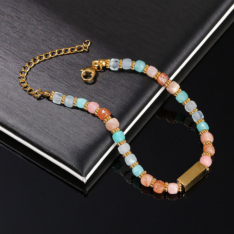 Bracciale di perline con pietre preziose naturali taglio cubo Olivenorma 