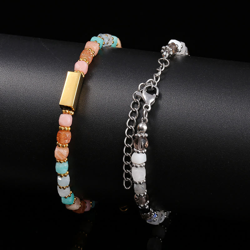 Bracciale di perline con pietre preziose naturali taglio cubo Olivenorma 
