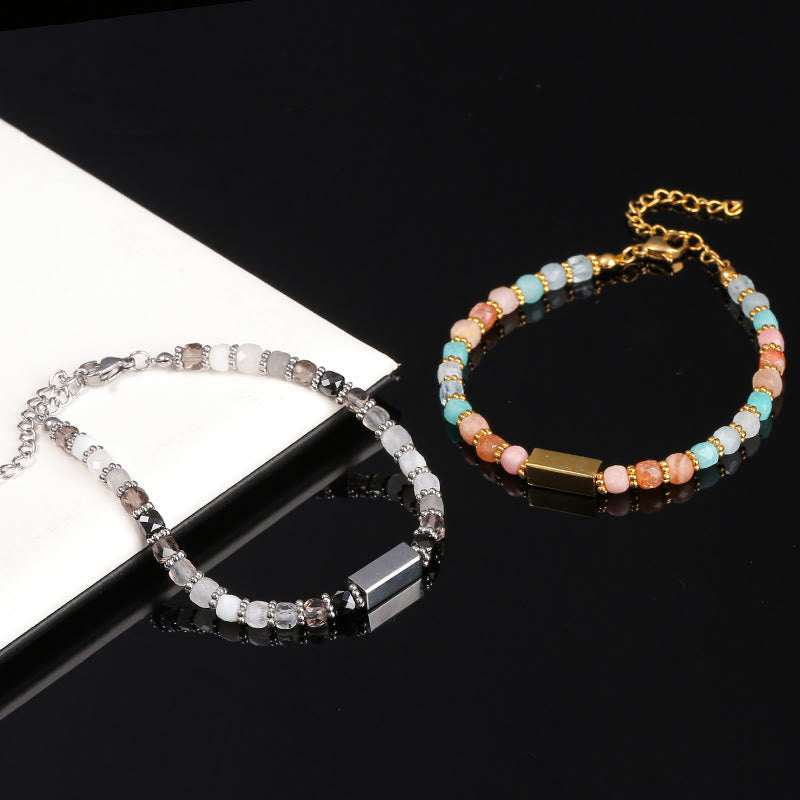 Bracciale di perline con pietre preziose naturali taglio cubo Olivenorma 