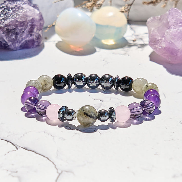 Bracciale di perline in labradorite, ametista, quarzo rosa ematite Olivenorma