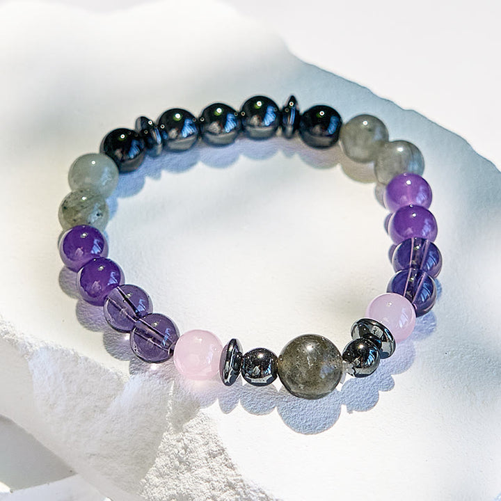 Bracciale di perline in labradorite, ametista, quarzo rosa ematite Olivenorma