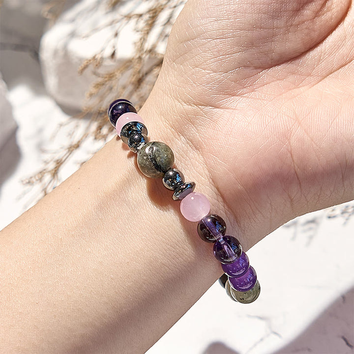 Bracciale di perline in labradorite, ametista, quarzo rosa ematite Olivenorma