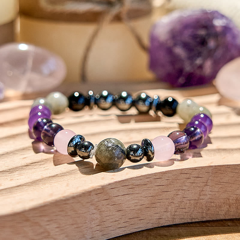 Bracciale di perline in labradorite, ametista, quarzo rosa ematite Olivenorma