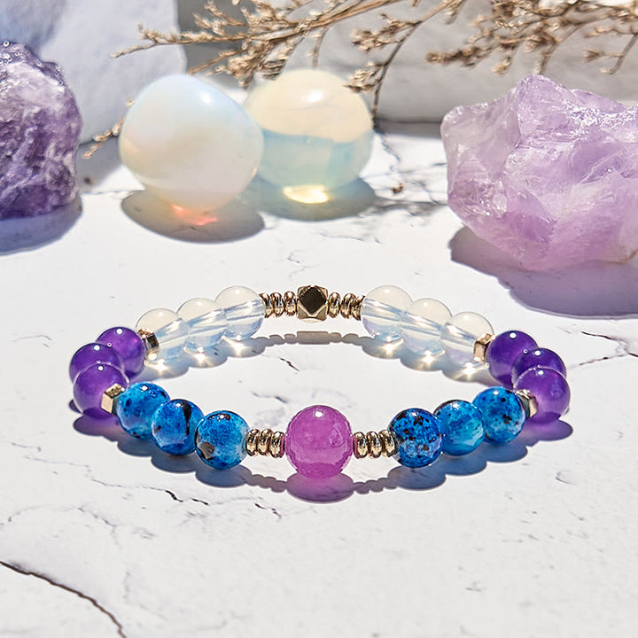 Bracciale Olivenorma con perline blu e cristalli trasparenti in ametista