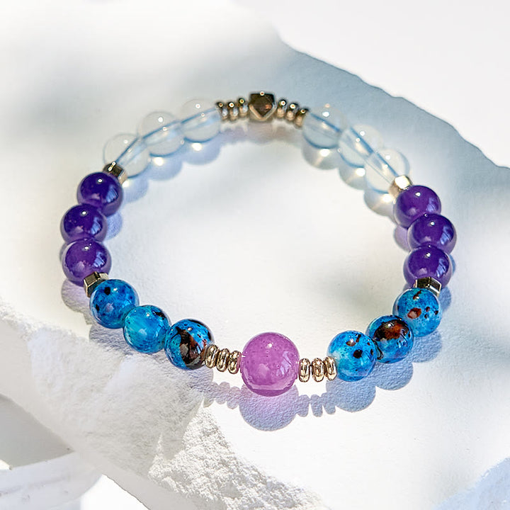 Bracciale Olivenorma con perline blu e cristalli trasparenti in ametista