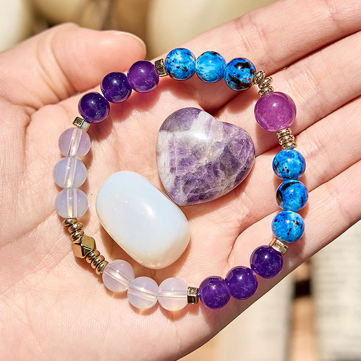 Bracciale Olivenorma con perline blu e cristalli trasparenti in ametista