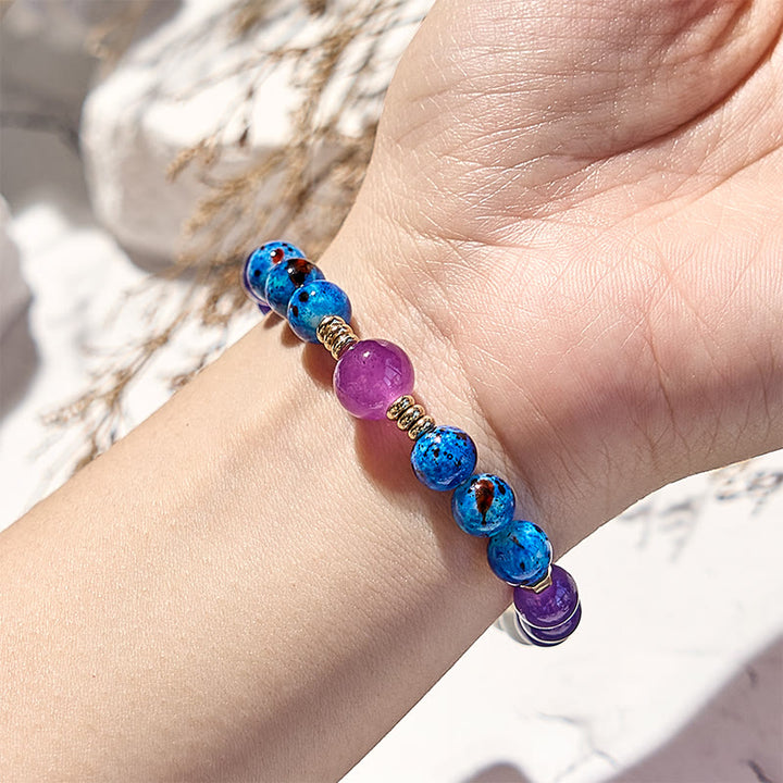 Bracciale Olivenorma con perline blu e cristalli trasparenti in ametista