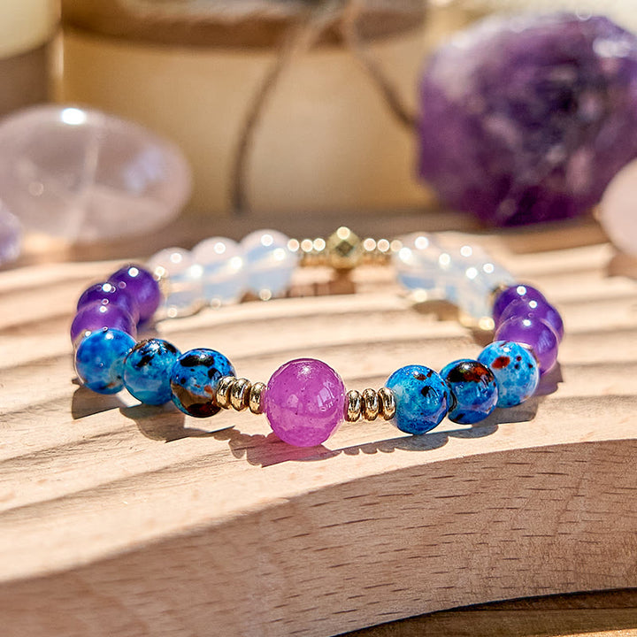 Bracciale Olivenorma con perline blu e cristalli trasparenti in ametista
