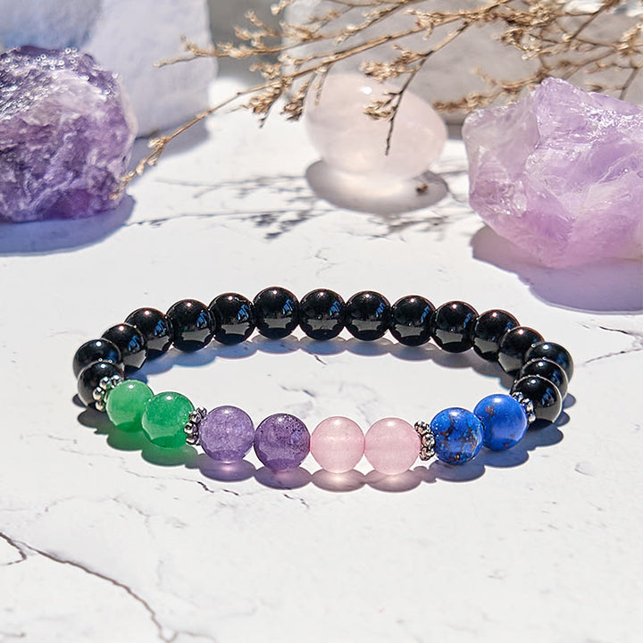 Bracciale Olivenorma con perline in ossidiana, lapislazzuli e quarzo rosa