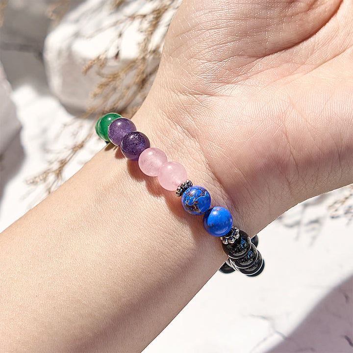 Bracciale Olivenorma con perline in ossidiana, lapislazzuli e quarzo rosa