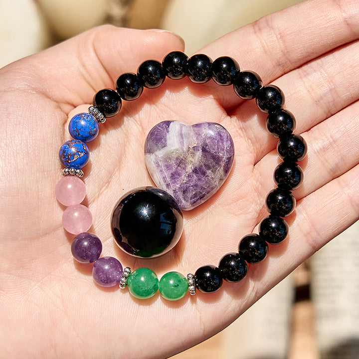 Bracciale Olivenorma con perline in ossidiana, lapislazzuli e quarzo rosa