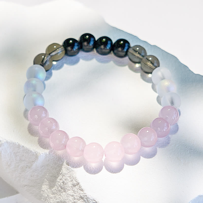 Bracciale Olivenorma con perline in quarzo rosa, ossidiana e pietra di luna