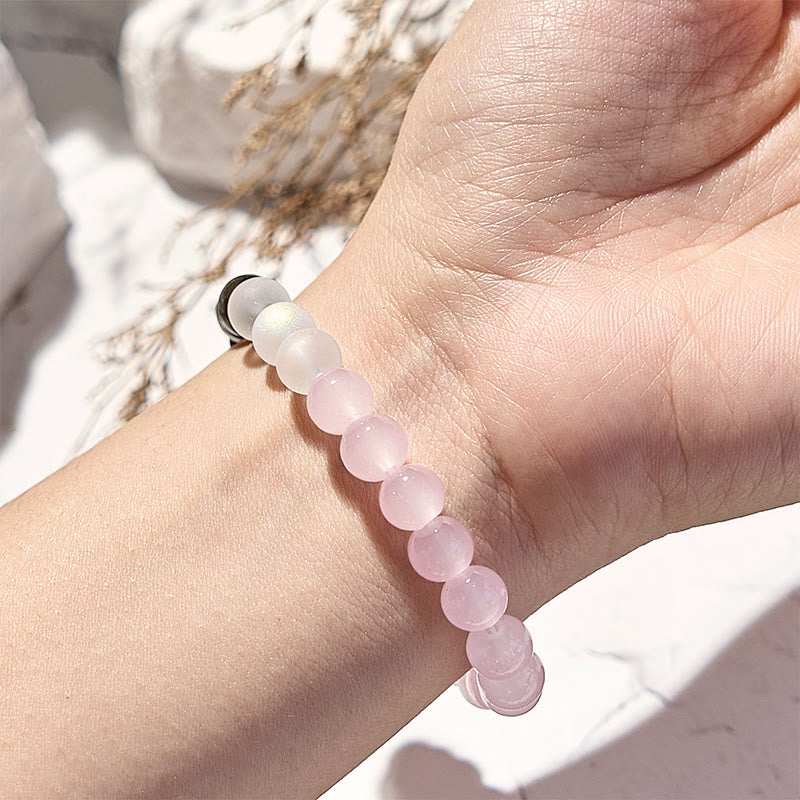 Bracciale Olivenorma con perline in quarzo rosa, ossidiana e pietra di luna