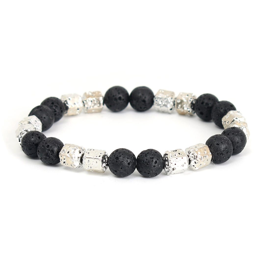 Bracciale di perline in pietra lavica e ematite elettroplaccata Olivenorma con onice nero