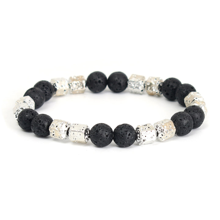 Bracciale di perline in pietra lavica e ematite elettroplaccata Olivenorma con onice nero