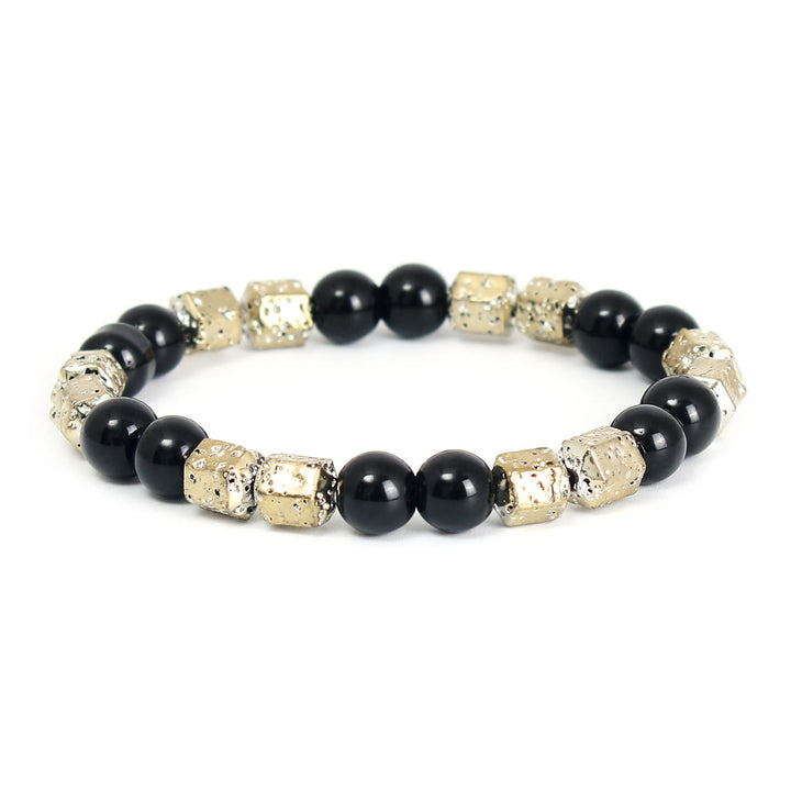 Bracciale di perline in pietra lavica e ematite elettroplaccata Olivenorma con onice nero