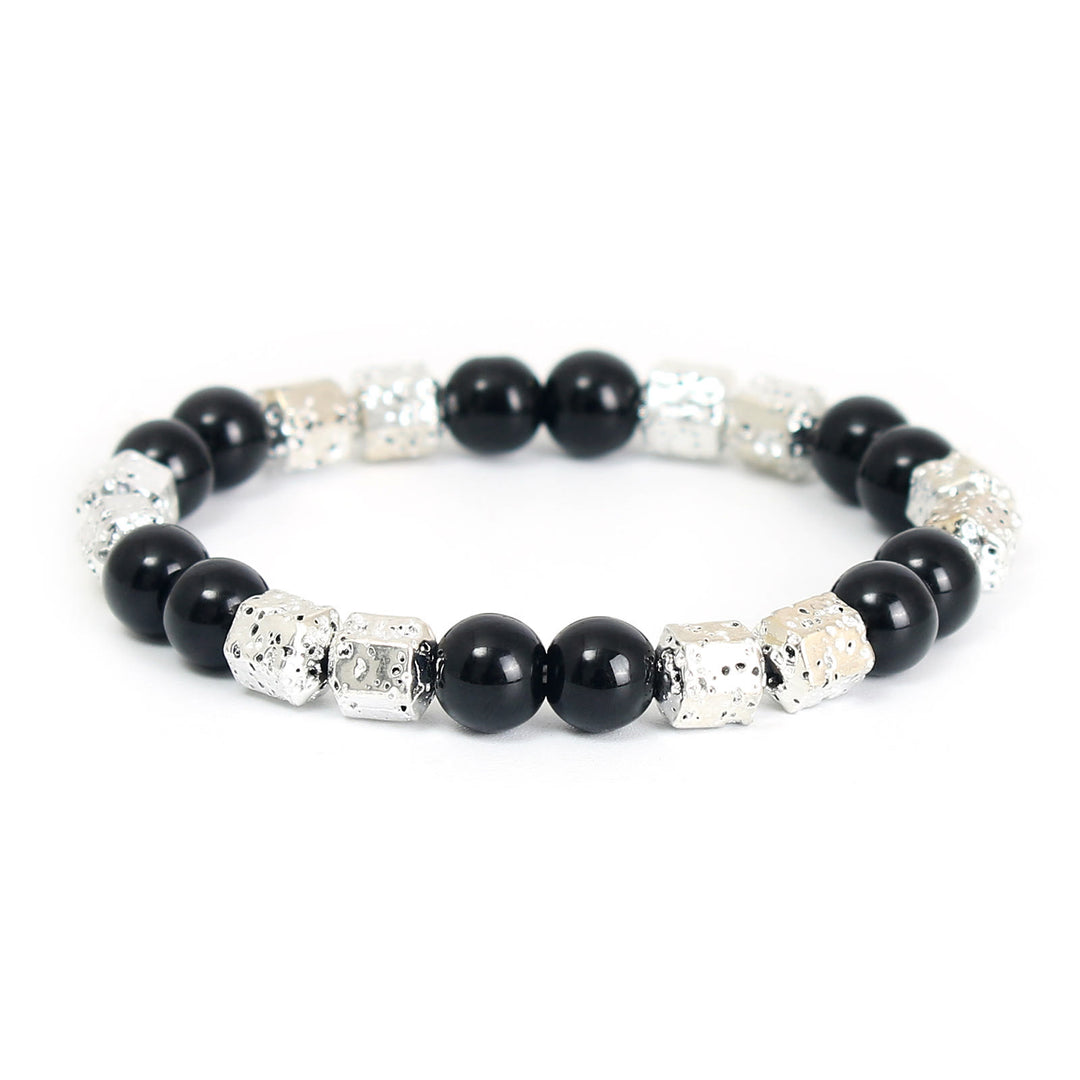 Bracciale di perline in pietra lavica e ematite elettroplaccata Olivenorma con onice nero