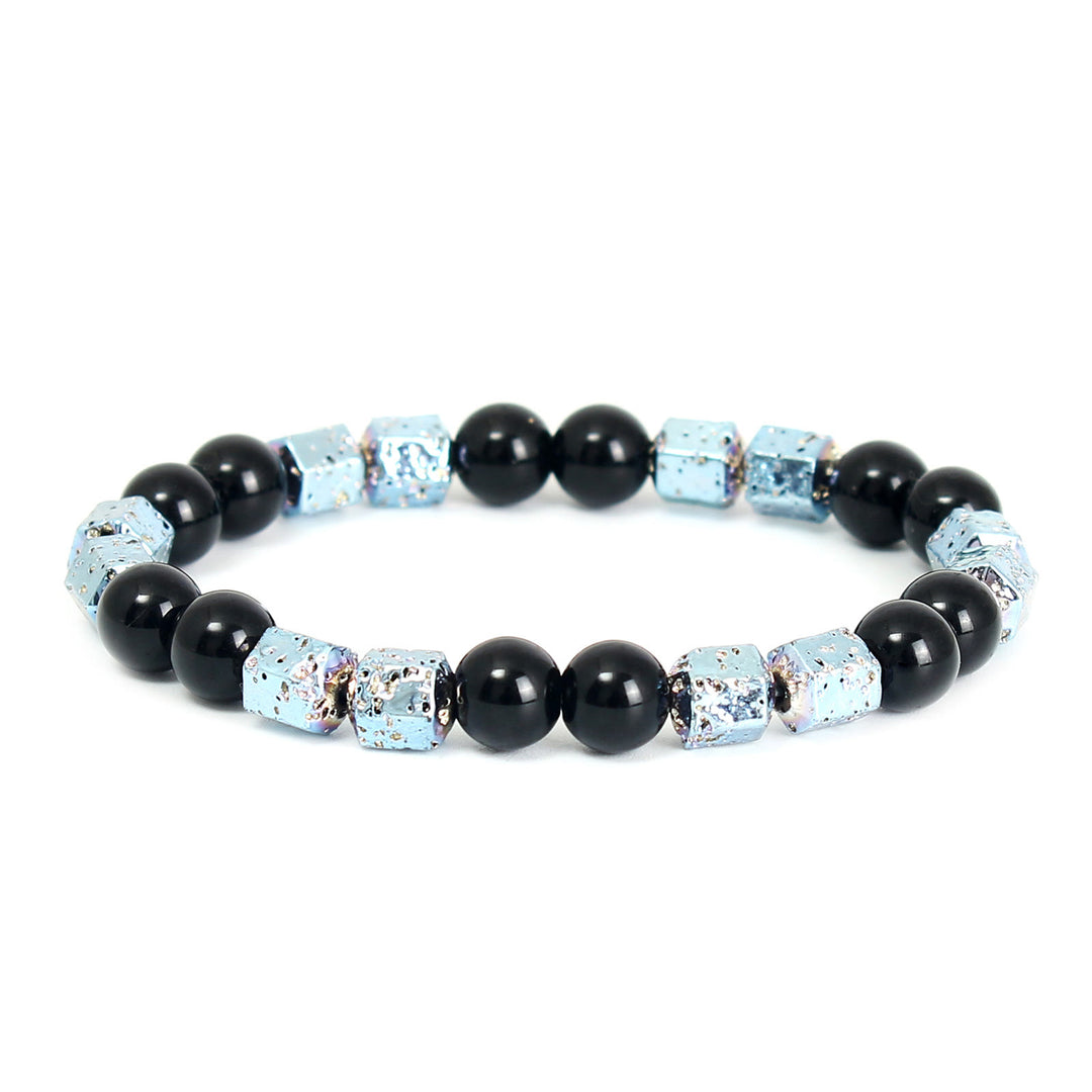 Bracciale di perline in pietra lavica e ematite elettroplaccata Olivenorma con onice nero