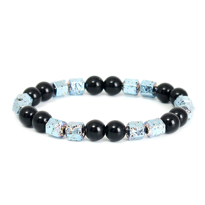 Bracciale di perline in pietra lavica e ematite elettroplaccata Olivenorma con onice nero