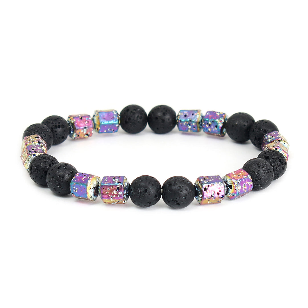 Bracciale di perline in pietra lavica e ematite elettroplaccata Olivenorma con onice nero