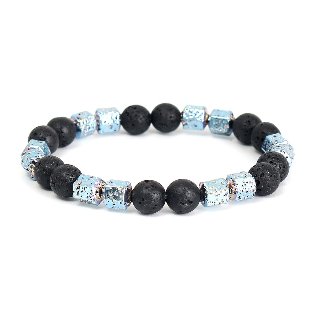 Bracciale di perline in pietra lavica e ematite elettroplaccata Olivenorma con onice nero
