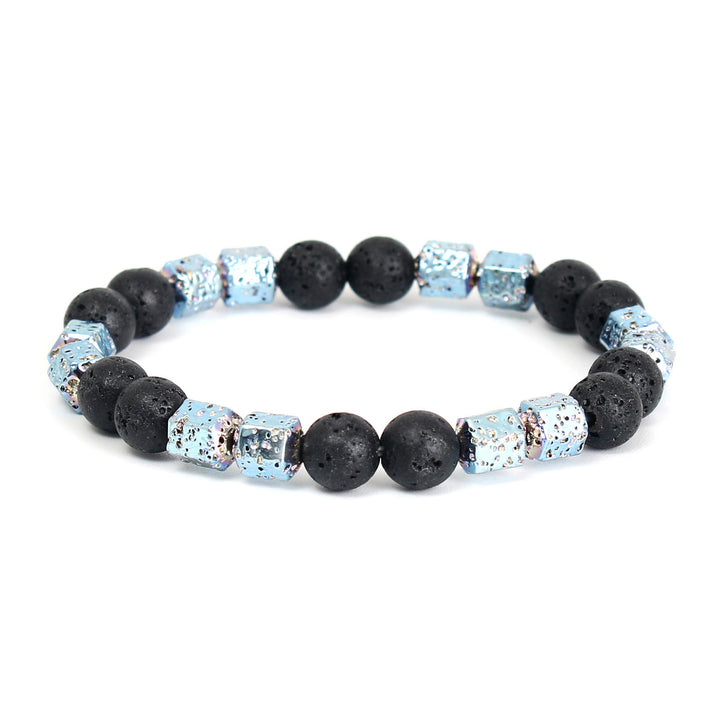 Bracciale di perline in pietra lavica e ematite elettroplaccata Olivenorma con onice nero