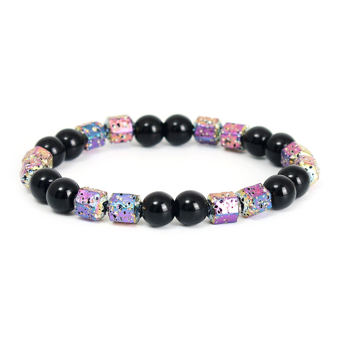 Bracciale di perline in pietra lavica e ematite elettroplaccata Olivenorma con onice nero